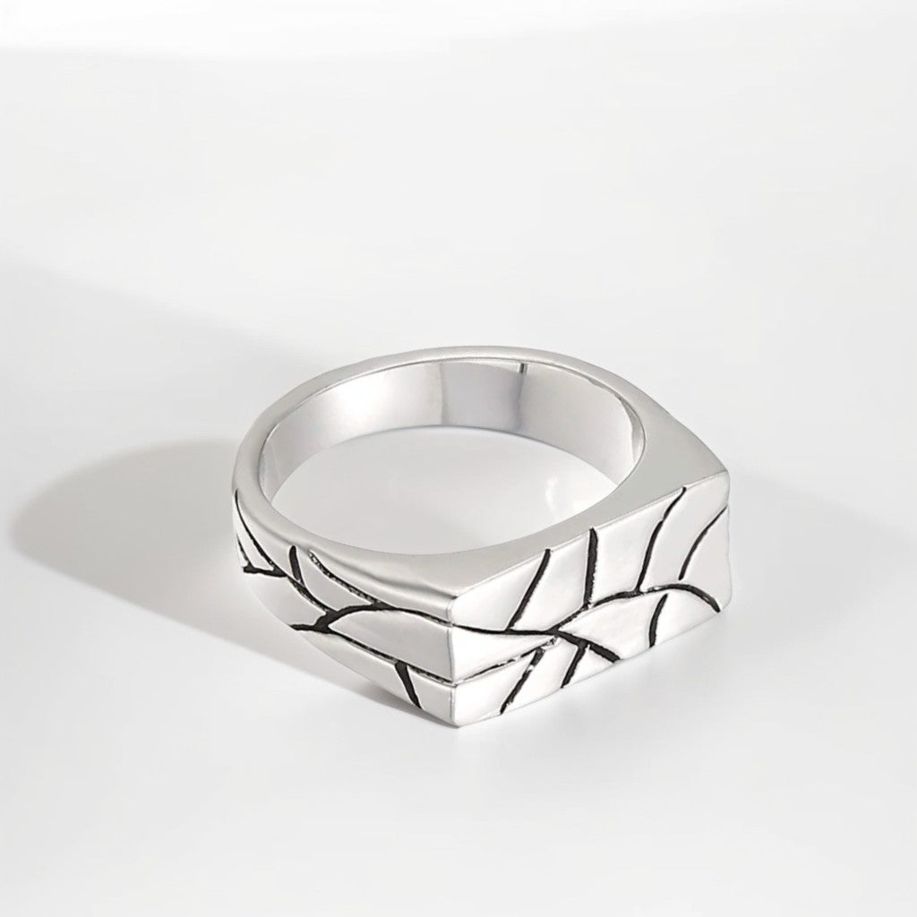 Bague Acier Homme | Chevalière Fractures - Argentée - Oxior