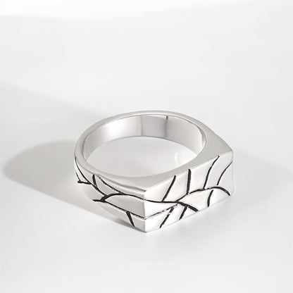Bague Acier Homme | Chevalière Fractures - Argentée - Oxior