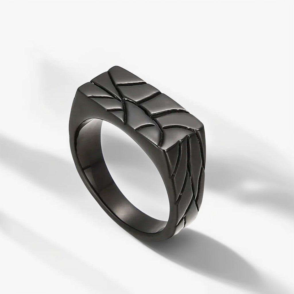 Bague Acier Homme | Chevalière Fractures - Noire - Oxior