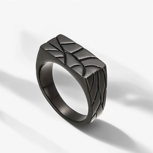 Bague Acier Homme | Chevalière Fractures - Noire - Oxior
