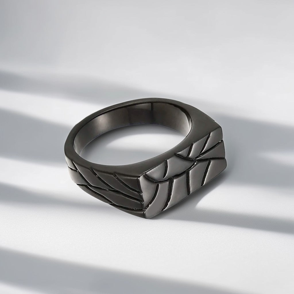 Bague Acier Homme | Chevalière Fractures - Noire - Oxior