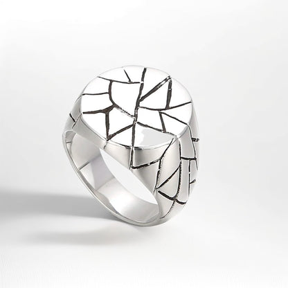Bague Acier Homme | Chevalière Fractures Ronde - Argenté - Oxior