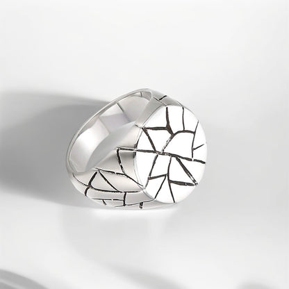 Bague Acier Homme | Chevalière Fractures Ronde - Argenté - Oxior