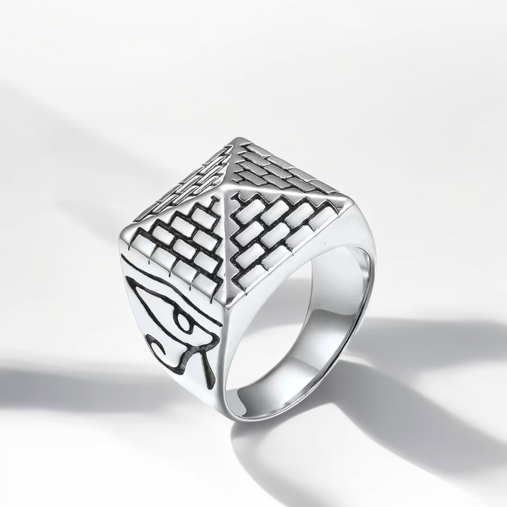 Bague Acier Homme | Chevalière Pyramide - Argentée - Oxior