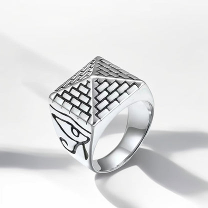Bague Acier Homme | Chevalière Pyramide - Argentée - Oxior