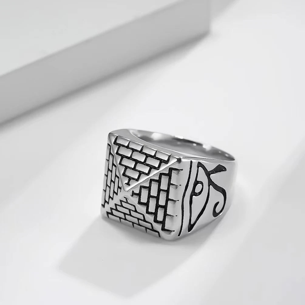 Bague Acier Homme | Chevalière Pyramide - Argentée - Oxior