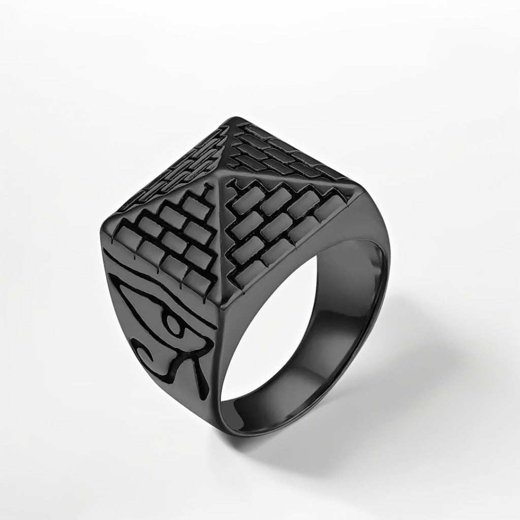 Bague Acier Homme | Chevalière Pyramide - Noire - Oxior