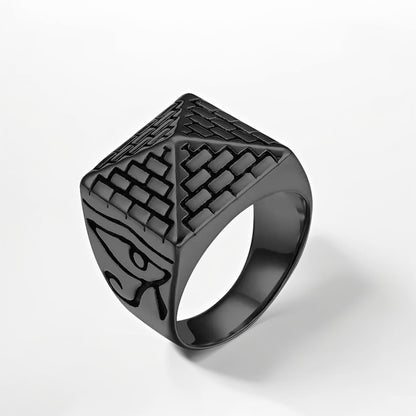 Bague Acier Homme | Chevalière Pyramide - Noire - Oxior