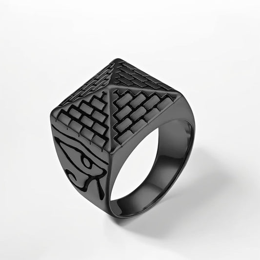 Bague Acier Homme | Chevalière Pyramide - Noire - Oxior