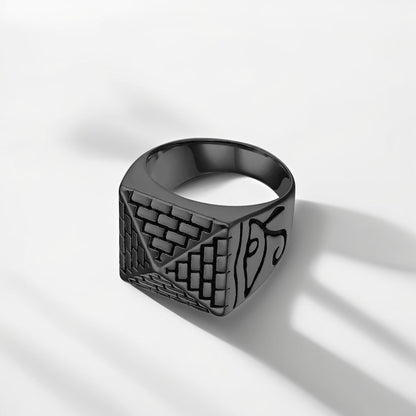 Bague Acier Homme | Chevalière Pyramide - Noire - Oxior