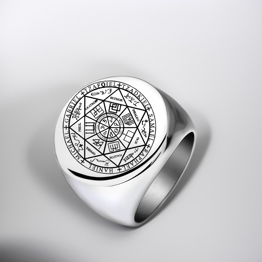 Bague Acier Homme | Chevalière Sceau Esothérique - Argenté - Oxior