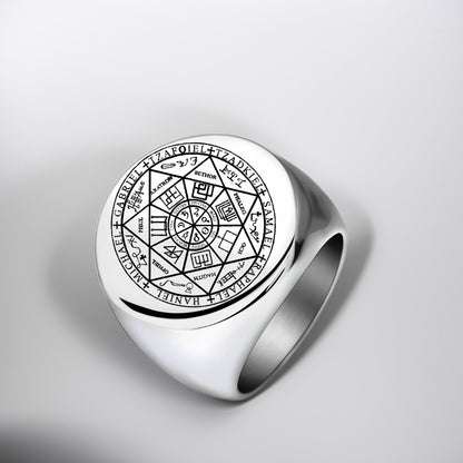 Bague Acier Homme | Chevalière Sceau Esothérique - Argenté - Oxior