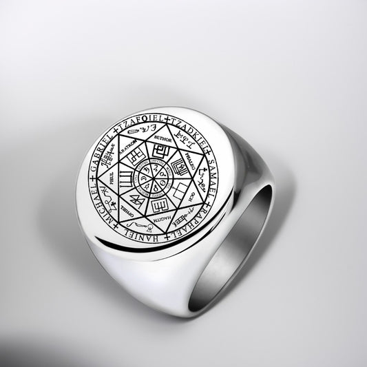 Bague Acier Homme | Chevalière Sceau Esothérique - Argenté - Oxior