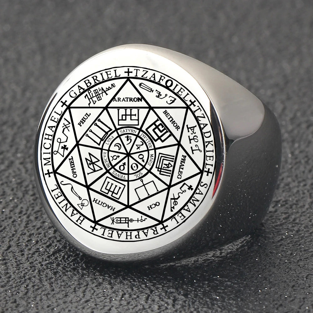 Bague Acier Homme | Chevalière Sceau Esothérique - Argenté - Oxior