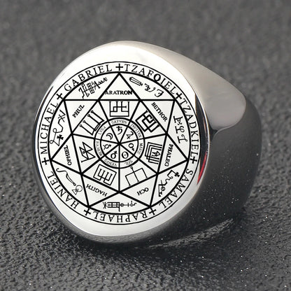 Bague Acier Homme | Chevalière Sceau Esothérique - Argenté - Oxior