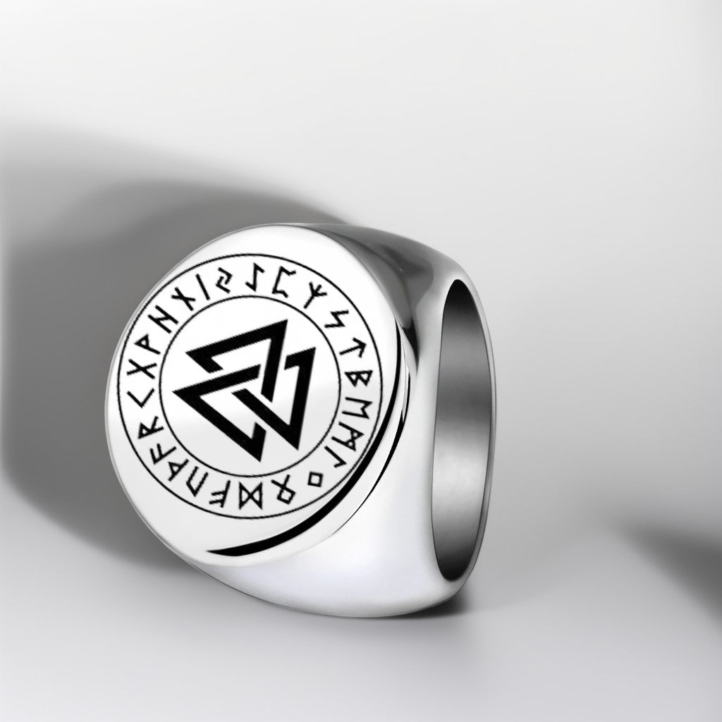 Bague Acier Homme | Chevalière Viking Valknut - Argenté - Oxior