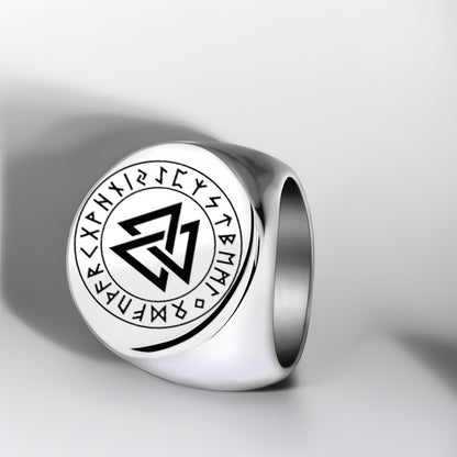 Bague Acier Homme | Chevalière Viking Valknut - Argenté - Oxior