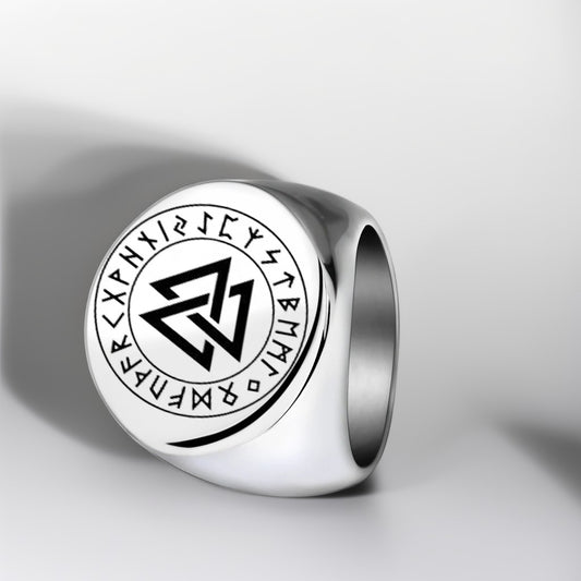 Bague Acier Homme | Chevalière Viking Valknut - Argenté - Oxior