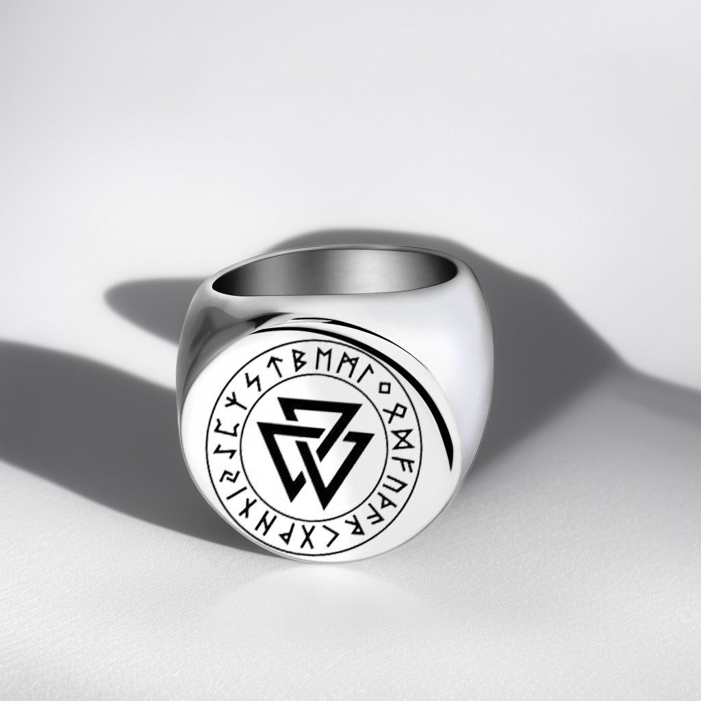 Bague Acier Homme | Chevalière Viking Valknut - Argenté - Oxior