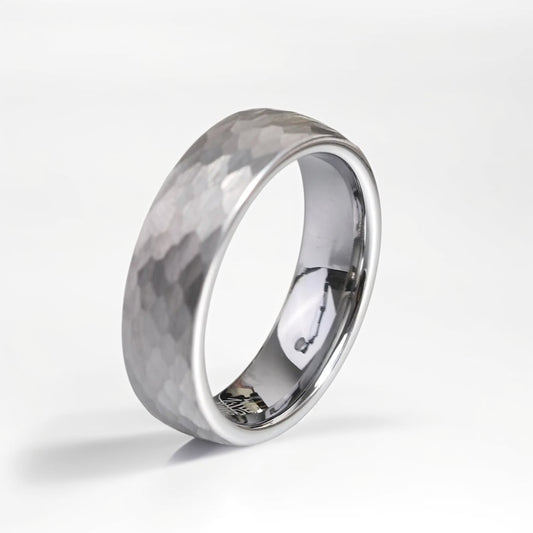 Bague Acier Homme | Modèle Martelé - Acier Inoxydable - Oxior