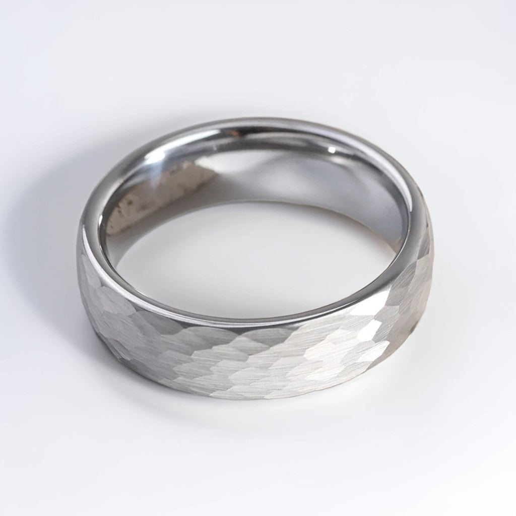 Bague Acier Homme | Modèle Martelé - Acier Inoxydable - Oxior