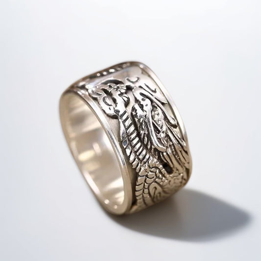 Bague Anti Stress Homme | Modèle Dragon - Argent Sterling 925 - Oxior