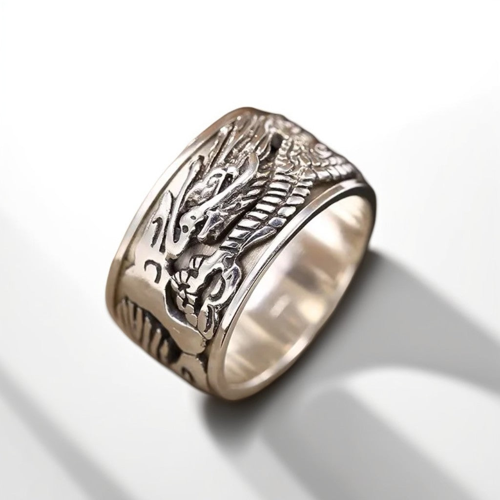 Bague Anti Stress Homme | Modèle Dragon - Argent Sterling 925 - Oxior