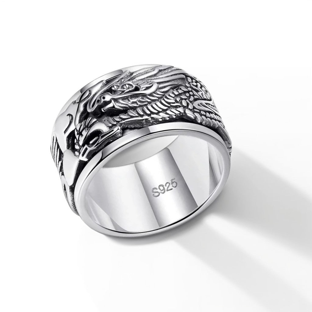 Bague Anti Stress Homme | Modèle Dragon - Argent Sterling 925 - Oxior