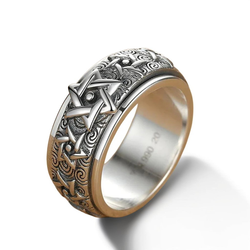 Bague Anti Stress Homme | Modèle Etoile de David - Argent Sterling 925 - Oxior