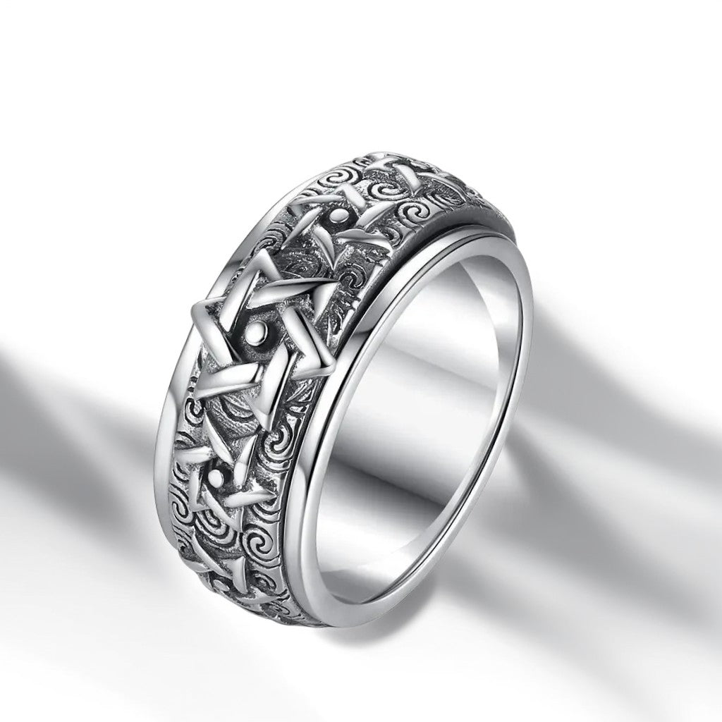 Bague Anti Stress Homme | Modèle Etoile de David - Argent Sterling 925 - Oxior