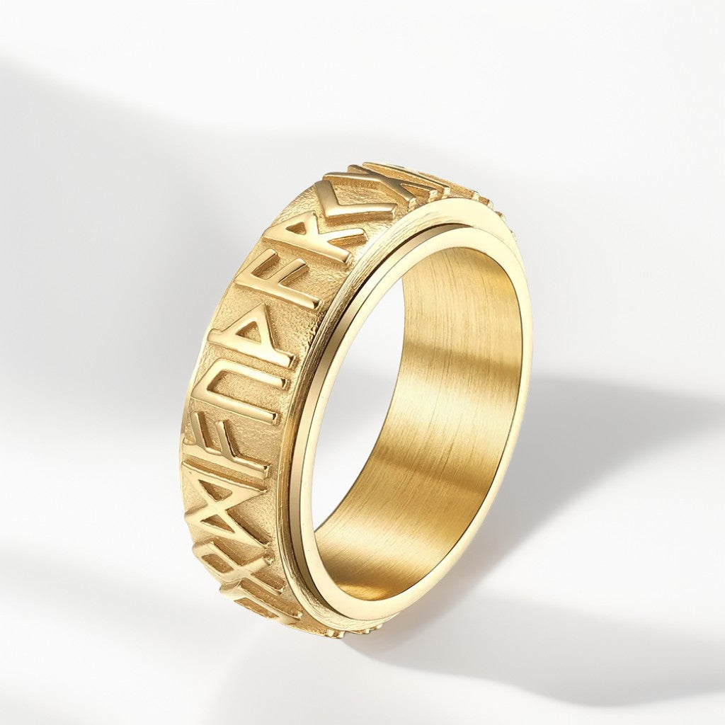 Bague Anti Stress Homme | Modèle Futhark Doré – Acier Inoxydable - Oxior
