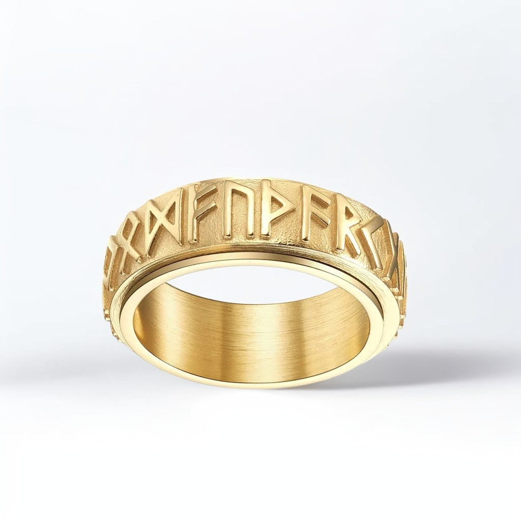 Bague Anti Stress Homme | Modèle Futhark Doré – Acier Inoxydable - Oxior