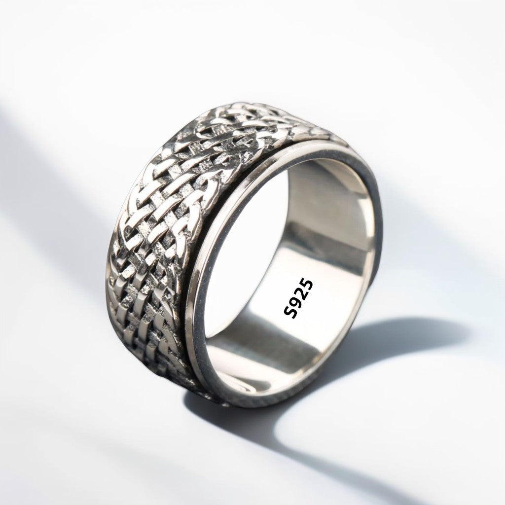 Bague Anti Stress Homme | Modèle Maillage - Argent Sterling 925 - Oxior
