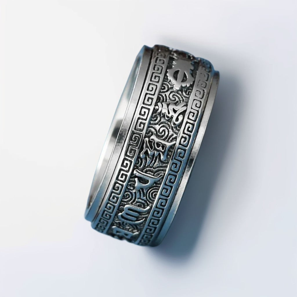 Bague Anti Stress Homme | Modèle Om Mani Padme Hum – Argent Sterling 925 - Oxior