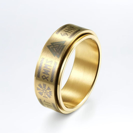 Bague Anti Stress Homme | Modèle Runes Dorée – Acier Inoxydable - Oxior