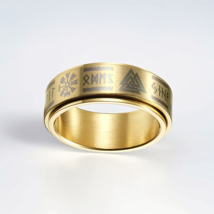 Bague Anti Stress Homme | Modèle Runes Dorée – Acier Inoxydable - Oxior