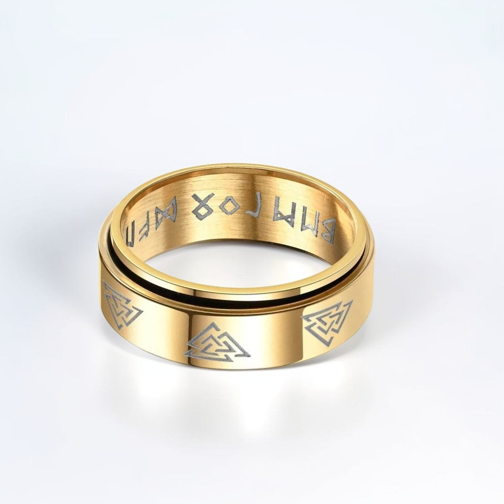 Bague Anti Stress Homme | Modèle Runes Viking Doré – Acier Inoxydable - Oxior