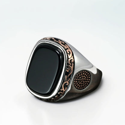 Bague Argent Homme | Modèle Chevalière Baroque – Onyx Noir – Argent 925 - Oxior