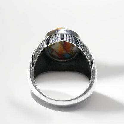 Bague Argent Homme | Modèle Chevalière Cosmos – Turquoise – Argent 925 - Oxior