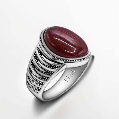 Bague Argent Homme | Modèle Chevalière Crocs – Agate Rouge – Argent 925 - Oxior