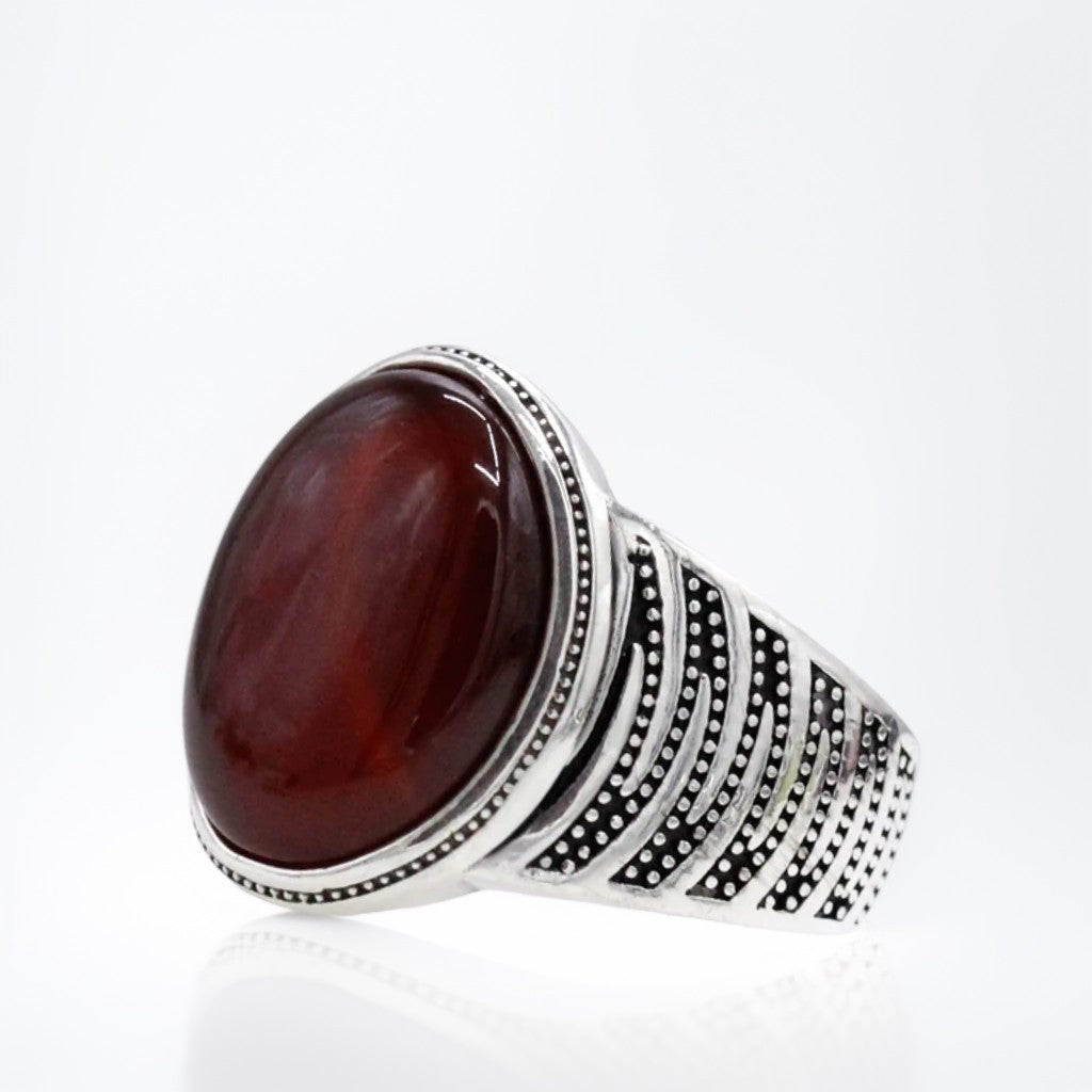 Bague Argent Homme | Modèle Chevalière Crocs – Agate Rouge – Argent 925 - Oxior