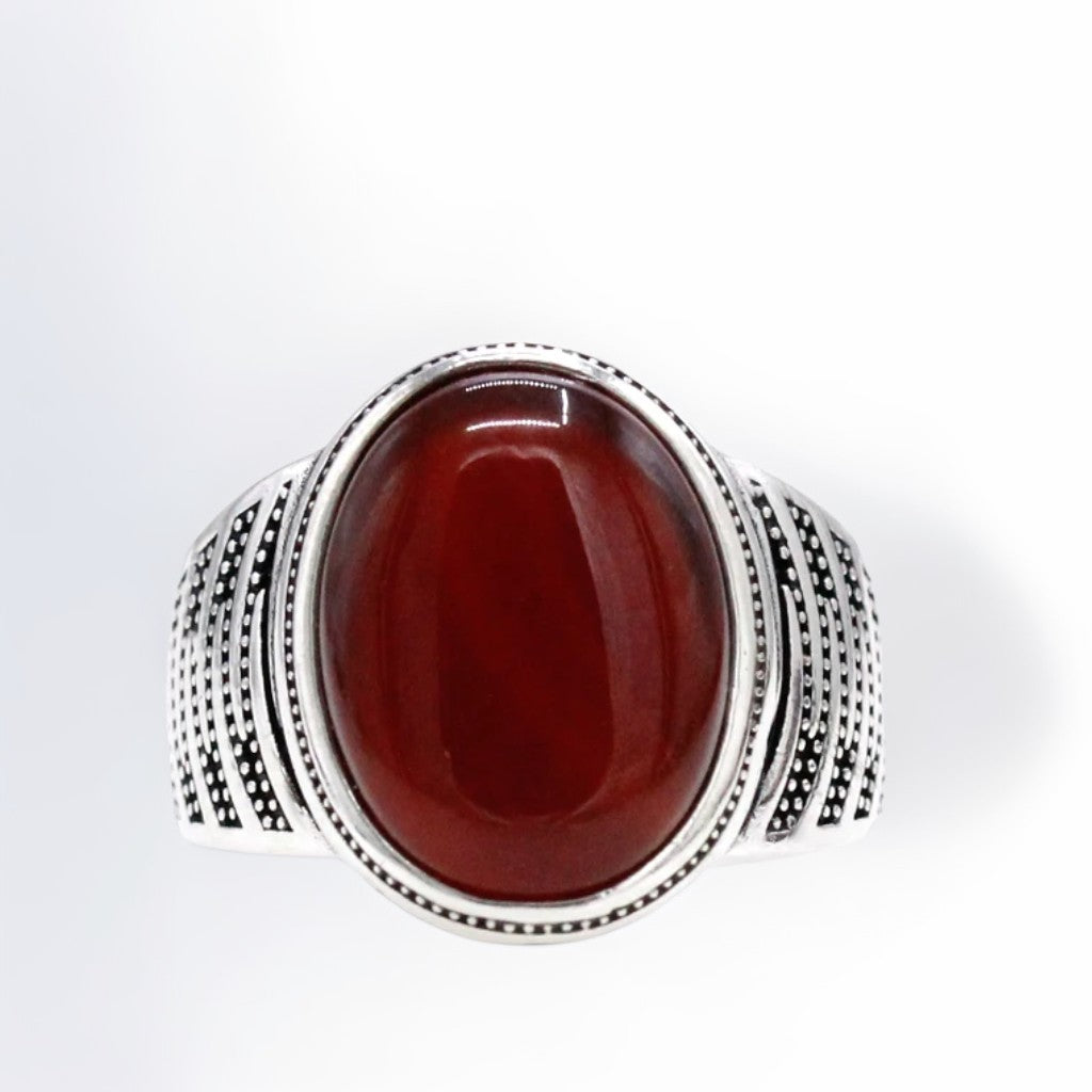 Bague Argent Homme | Modèle Chevalière Crocs – Agate Rouge – Argent 925 - Oxior