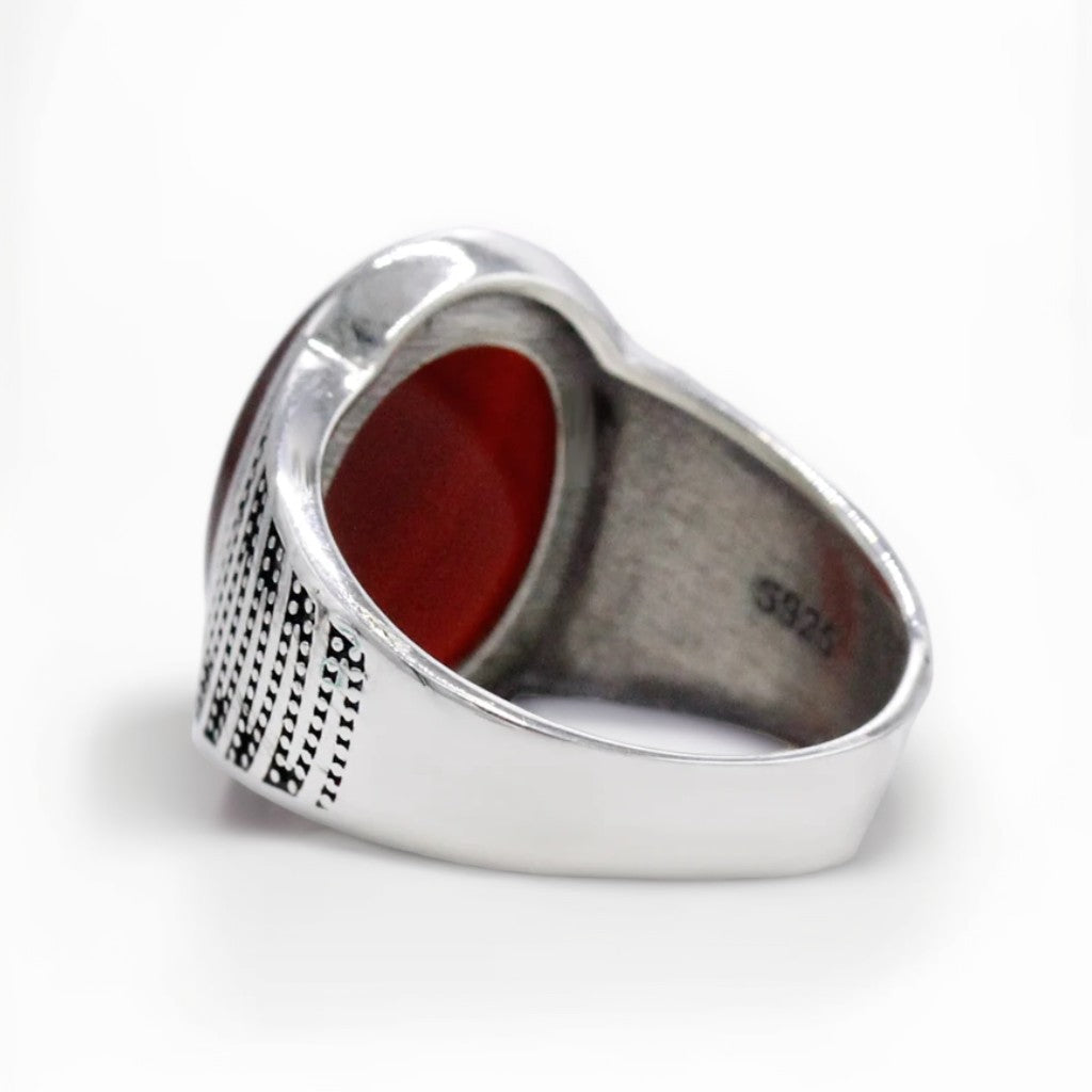 Bague Argent Homme | Modèle Chevalière Crocs – Agate Rouge – Argent 925 - Oxior