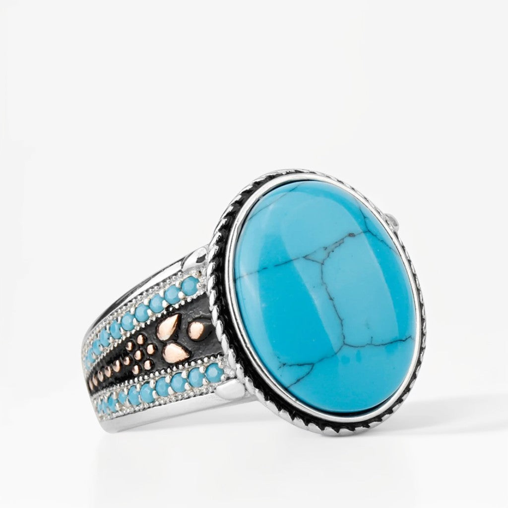 Bague Argent Homme | Modèle Chevalière Grand Bleu – Turquoise – Argent 925 - Oxior