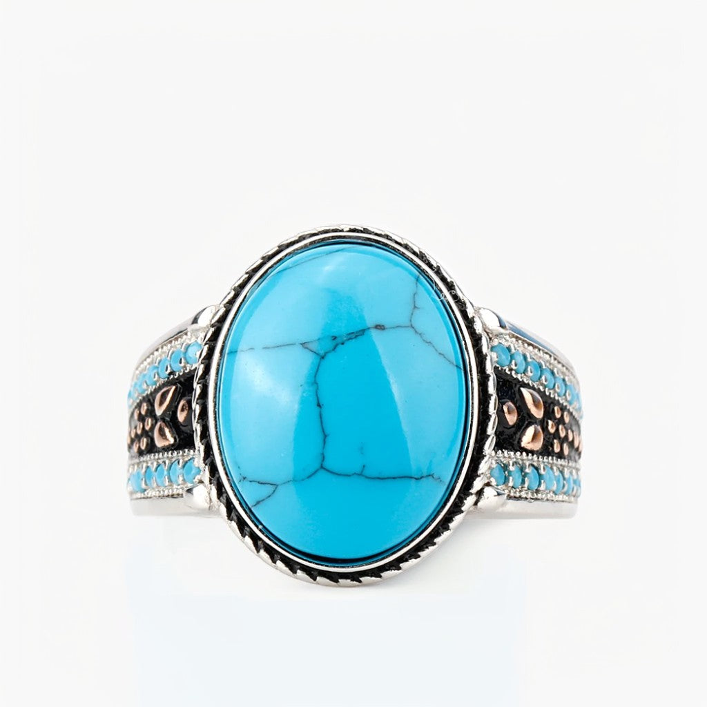 Bague Argent Homme | Modèle Chevalière Grand Bleu – Turquoise – Argent 925 - Oxior