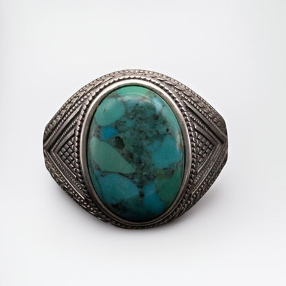 Bague Argent Homme | Modèle Chevalière Gravure Royale – Turquoise – Argent 925 - Oxior