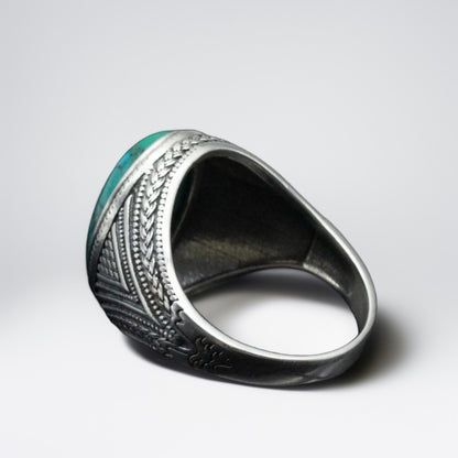 Bague Argent Homme | Modèle Chevalière Gravure Royale – Turquoise – Argent 925 - Oxior