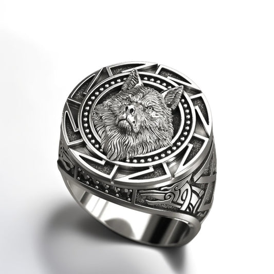Bague Argent Homme | Modèle Chevalière Loup - Argent Sterling 925