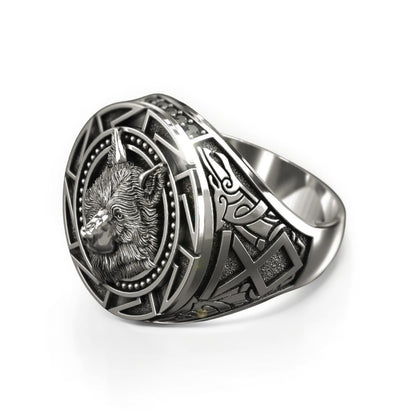 Bague Argent Homme | Modèle Chevalière Loup - Argent Sterling 925