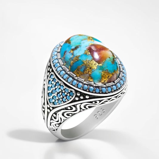 Bague Argent Homme | Modèle Chevalière Mystique – Turquoise – Argent 925 - Oxior